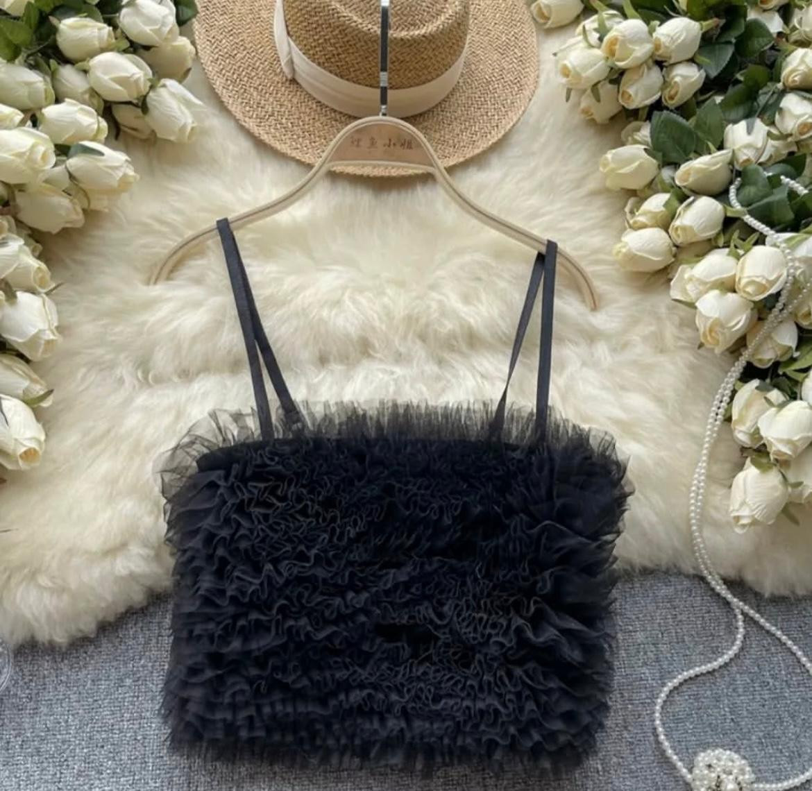 Black Ruffle Smocked Crop Top